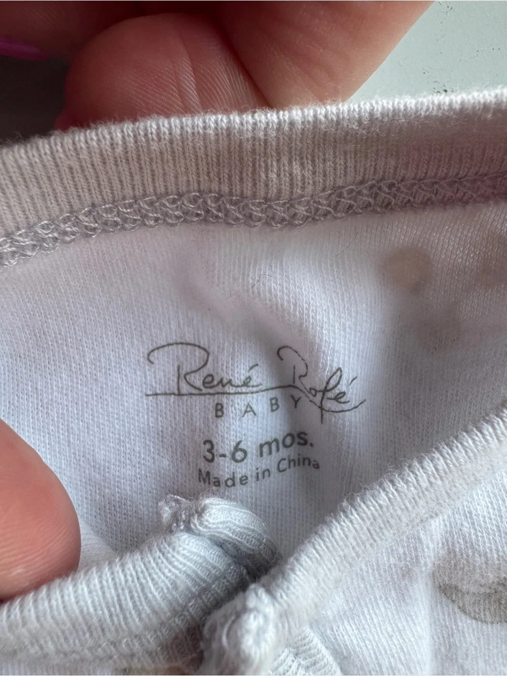 Rene Rofe White Footed Baby One-Piece with Gray Elephant Print